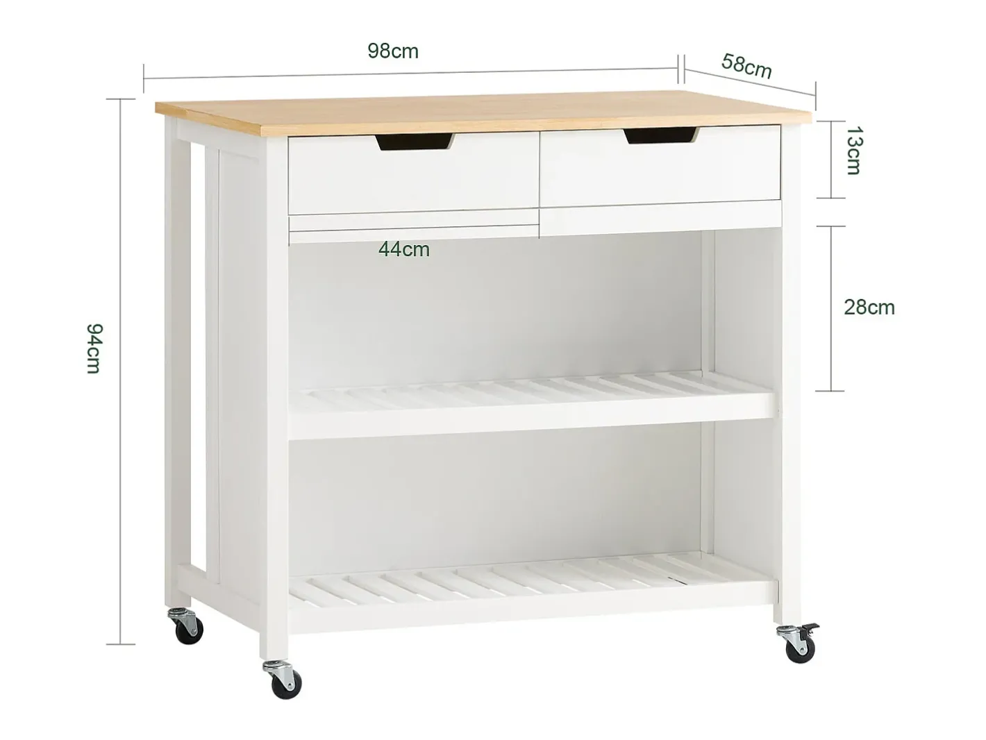 Sobuy Móvel De Arrumação*armário de cozinha, carrinho de cozinha, carrinho de cozinha com rodas FKW74-WN Branco