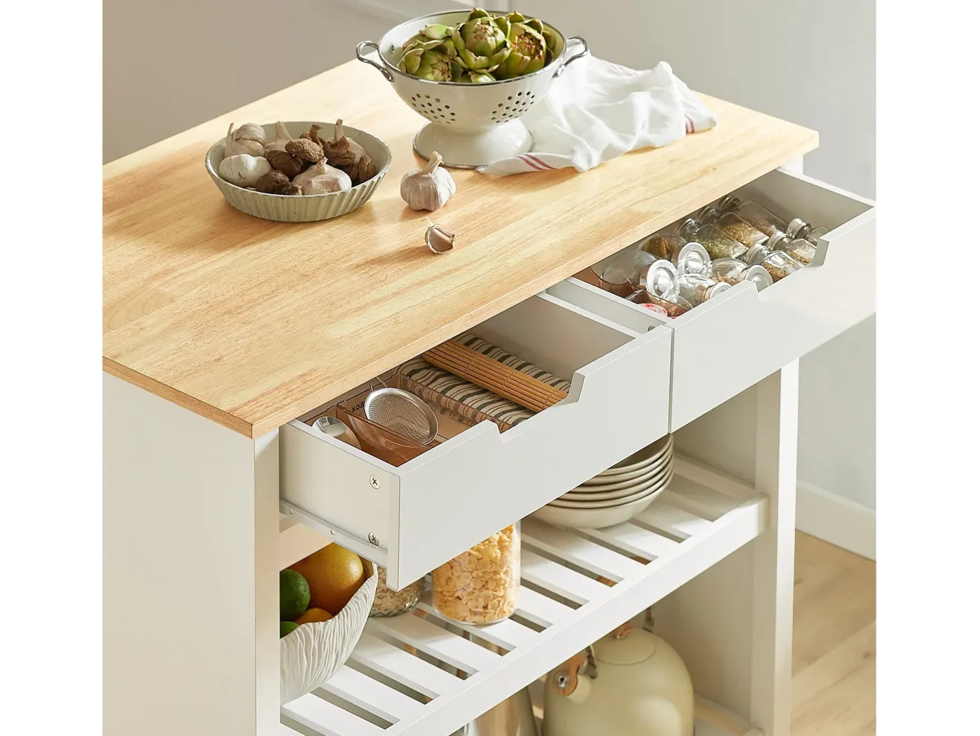 Sobuy Móvel De Arrumação*armário de cozinha, carrinho de cozinha, carrinho de cozinha com rodas FKW74-WN Branco