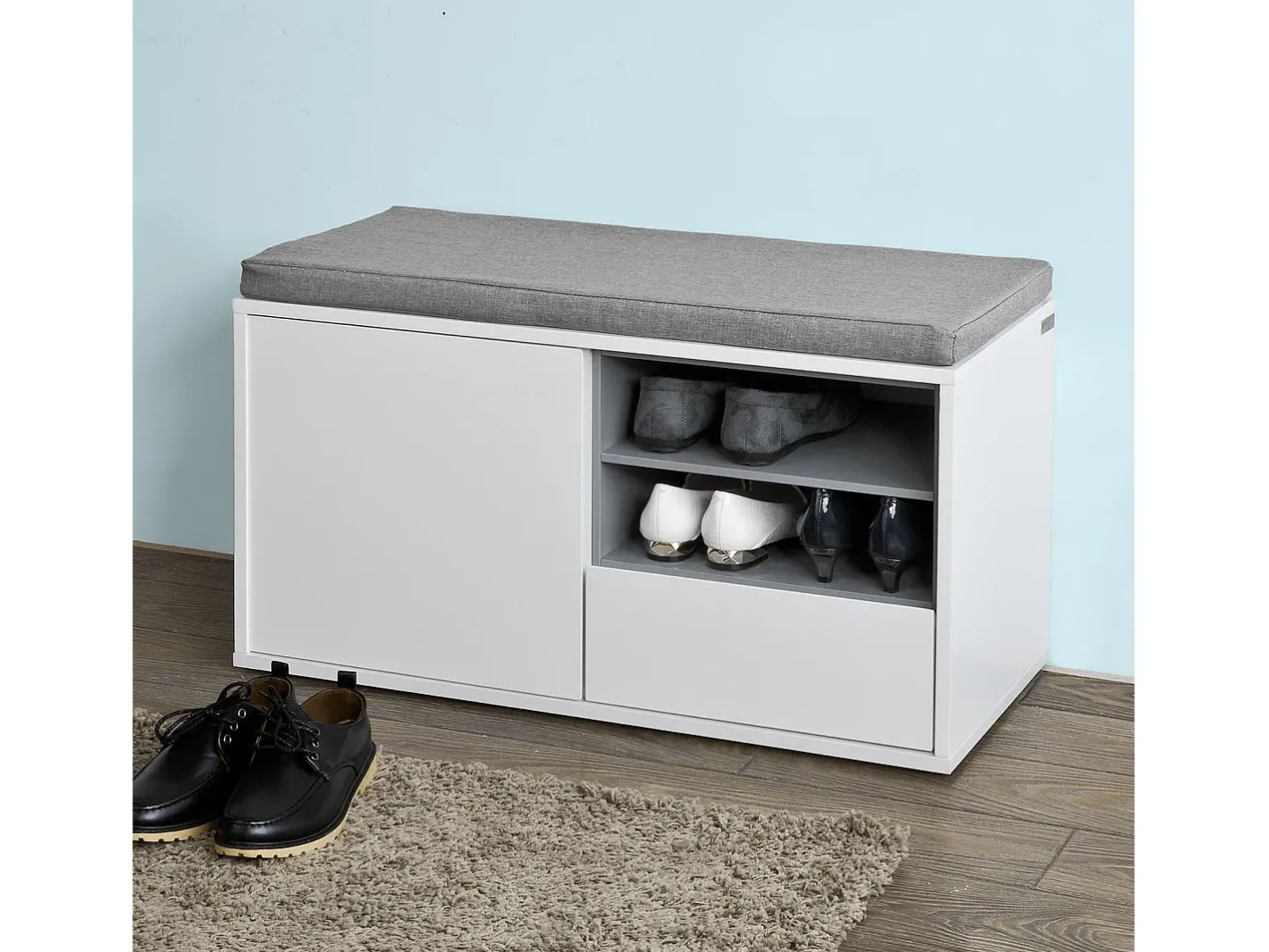 Sobuy Móvel De Arrumação|Sapateira*Armário de sapatos com prateleira, banco, Banco com sapateira FSR37-W Branco