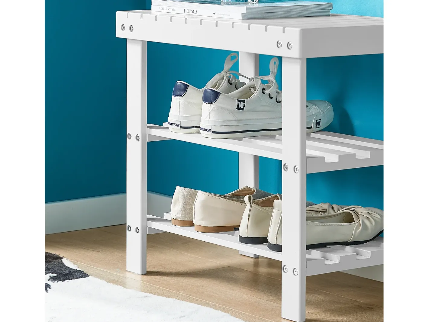 Sobuy Móvel De Arrumação|Sapateira*Armário de sapatos com prateleira, banco, Banco com sapateira FSR02-K-W Branco