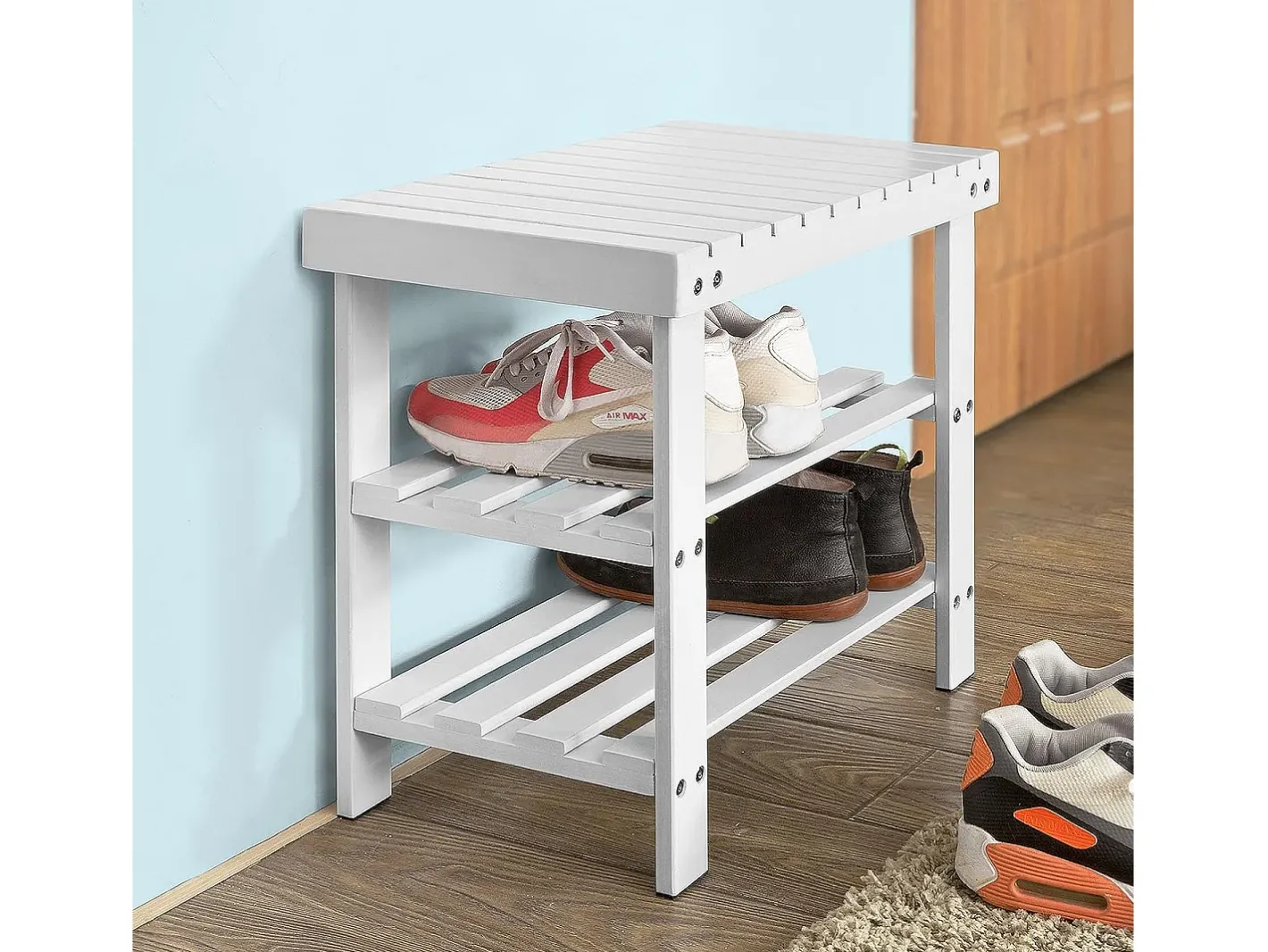 Sobuy Móvel De Arrumação|Sapateira*Armário de sapatos com prateleira, banco, Banco com sapateira FSR02-K-W Branco