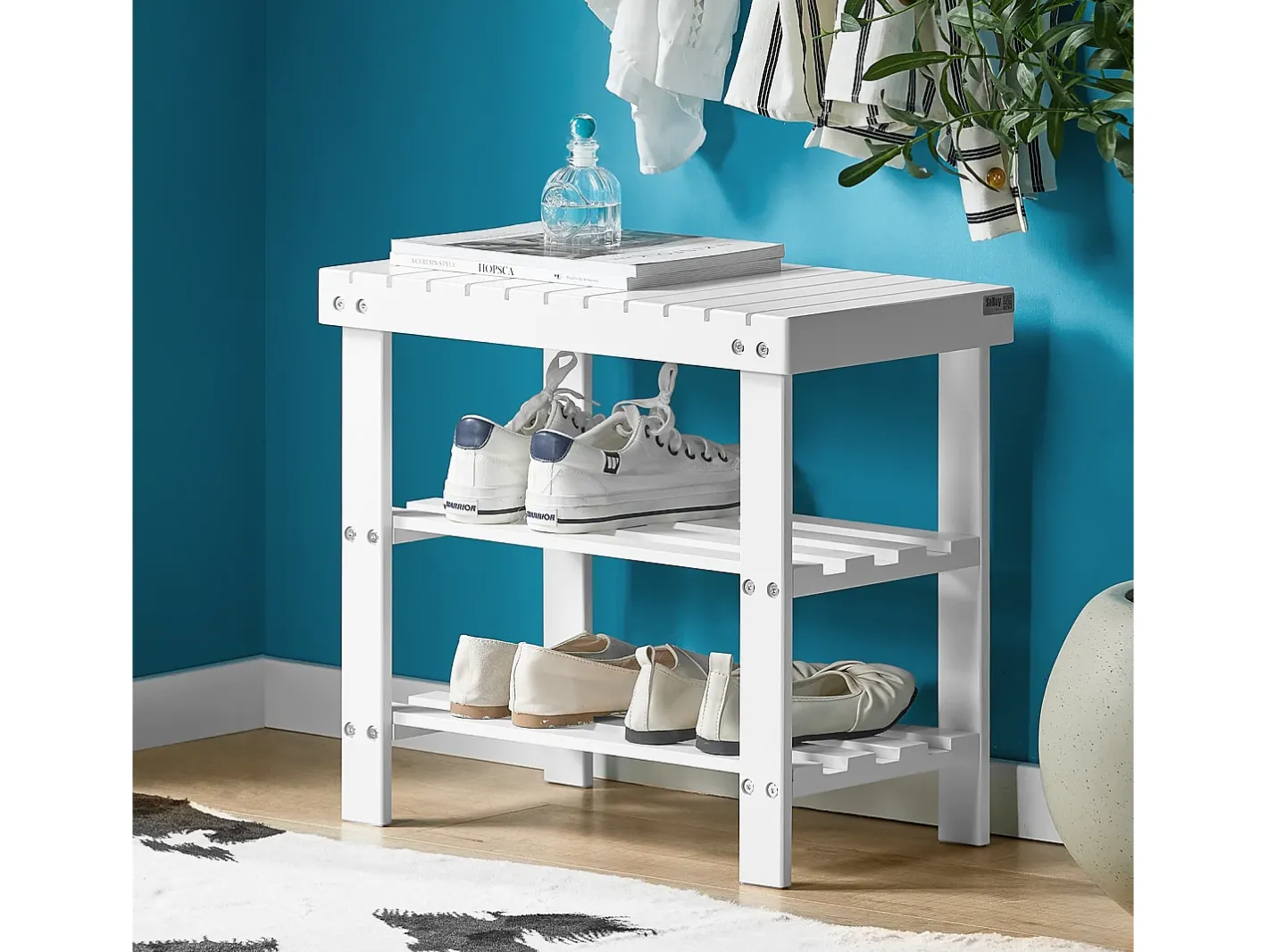 Sobuy Móvel De Arrumação|Sapateira*Armário de sapatos com prateleira, banco, Banco com sapateira FSR02-K-W Branco