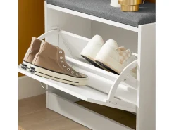 Sobuy Móvel De Arrumação|Sapateira*Armário de sapatos com prateleira, banco, Banco com sapateira FSR16-K-W Cinzento / Branco