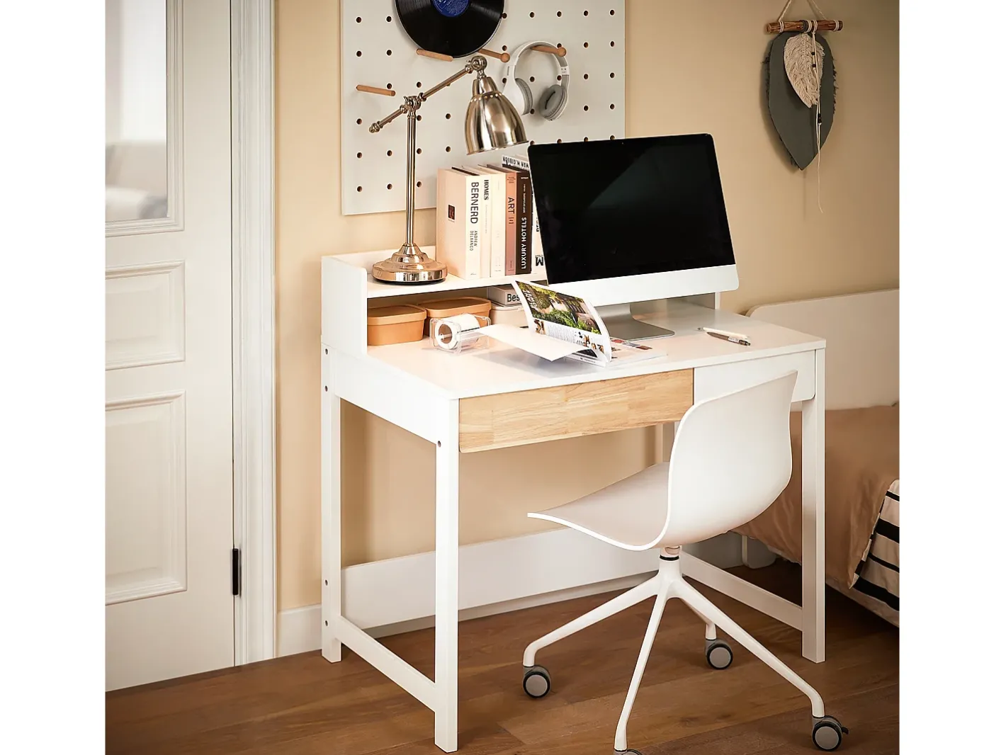 Sobuy Mesa De Apoio*, último andar da biblioteca, tronco de brinquedo infantil, Prateleiras de parede para quarto infantil, FWT106-W Branco