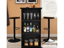 Sobuy Móvel De Bar*Mesa de Cozinha Alta com Prateleiras, Design Poupa-Espaço em Preto