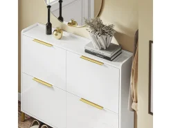 Sapateira 4 Portas Branca com Design Nórdico e Puxadores Dourados*Sobuy Clearance