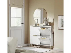 Sapateira 4 Portas Branca com Design Nórdico e Puxadores Dourados*Sobuy Clearance