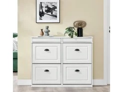 Sapateira Fina Economizadora de Espaço com 4 Portas Dobráveis para Entrada Corredor ou Quarto Efeito Madeira Envelhecida Branca 103x23x82cm^Sobuy Sale
