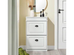 Sobuy Móvel De Arrumação|Sapateira*Sapateira Fina Economizadora de Espaço com 2 Portas Dobráveis para Entrada Corredor ou Quarto Efeito Madeira Envelhecida Branca 54x24x82cm Branco