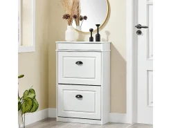 Sobuy Móvel De Arrumação|Sapateira*Sapateira Fina Economizadora de Espaço com 2 Portas Dobráveis para Entrada Corredor ou Quarto Efeito Madeira Envelhecida Branca 54x24x82cm Branco