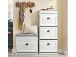 Sapateira Fina Economizadora de Espaço com 3 Portas Dobráveis Efeito Madeira Envelhecida Branca 53x24x118cm*Sobuy Hot