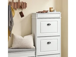 Sapateira Fina Economizadora de Espaço com 3 Portas Dobráveis Efeito Madeira Envelhecida Branca 53x24x118cm*Sobuy Hot