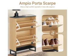 Sapateira Slim 2 portas poupa espaço moderna para 8-12 pares estrutura resistente efeito mármore e madeira clara 60x24x88cm^Sobuy New