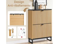 Sapateira Slim 2 portas poupa espaço moderna para 8-12 pares estrutura resistente efeito mármore e madeira clara 60x24x88cm^Sobuy New