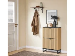 Sapateira Slim 2 portas poupa espaço moderna para 8-12 pares estrutura resistente efeito mármore e madeira clara 60x24x88cm^Sobuy New