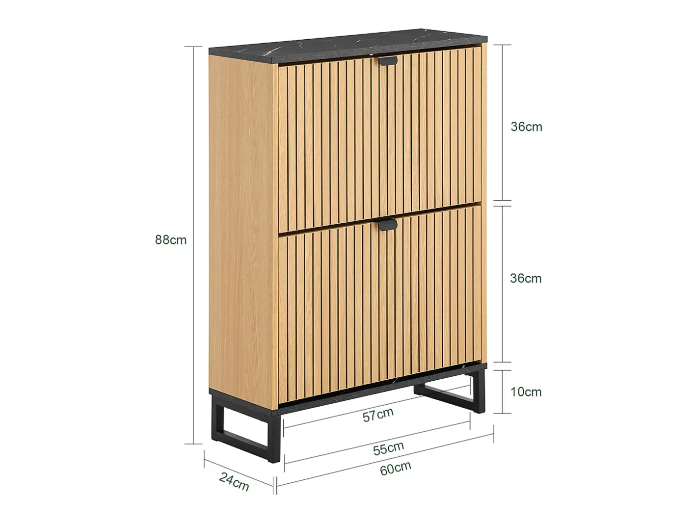 Sapateira Slim 2 portas poupa espaço moderna para 8-12 pares estrutura resistente efeito mármore e madeira clara 60x24x88cm^Sobuy New