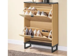 Sapateira Slim 2 portas poupa espaço moderna para 8-12 pares estrutura resistente efeito mármore e madeira clara 60x24x88cm^Sobuy New