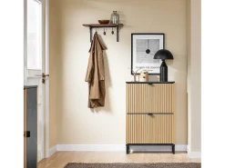Sapateira Slim 2 portas poupa espaço moderna para 8-12 pares estrutura resistente efeito mármore e madeira clara 60x24x88cm^Sobuy New