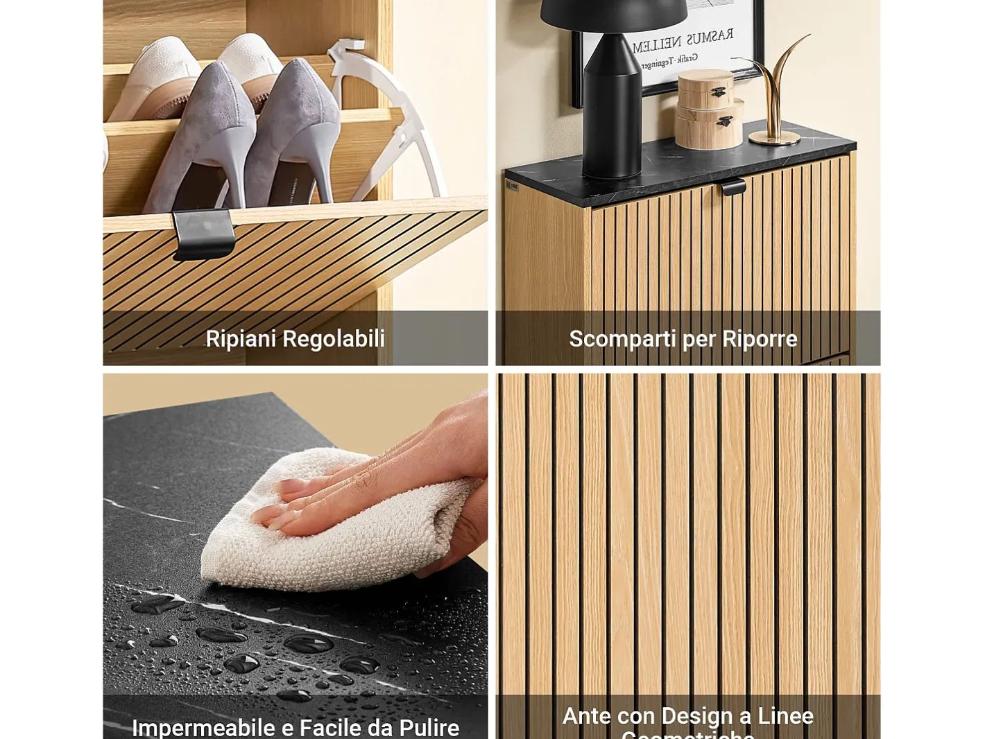 Sapateira Slim 2 portas poupa espaço moderna para 8-12 pares estrutura resistente efeito mármore e madeira clara 60x24x88cm^Sobuy New