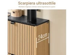 Sapateira Slim 2 portas poupa espaço moderna para 8-12 pares estrutura resistente efeito mármore e madeira clara 60x24x88cm^Sobuy New