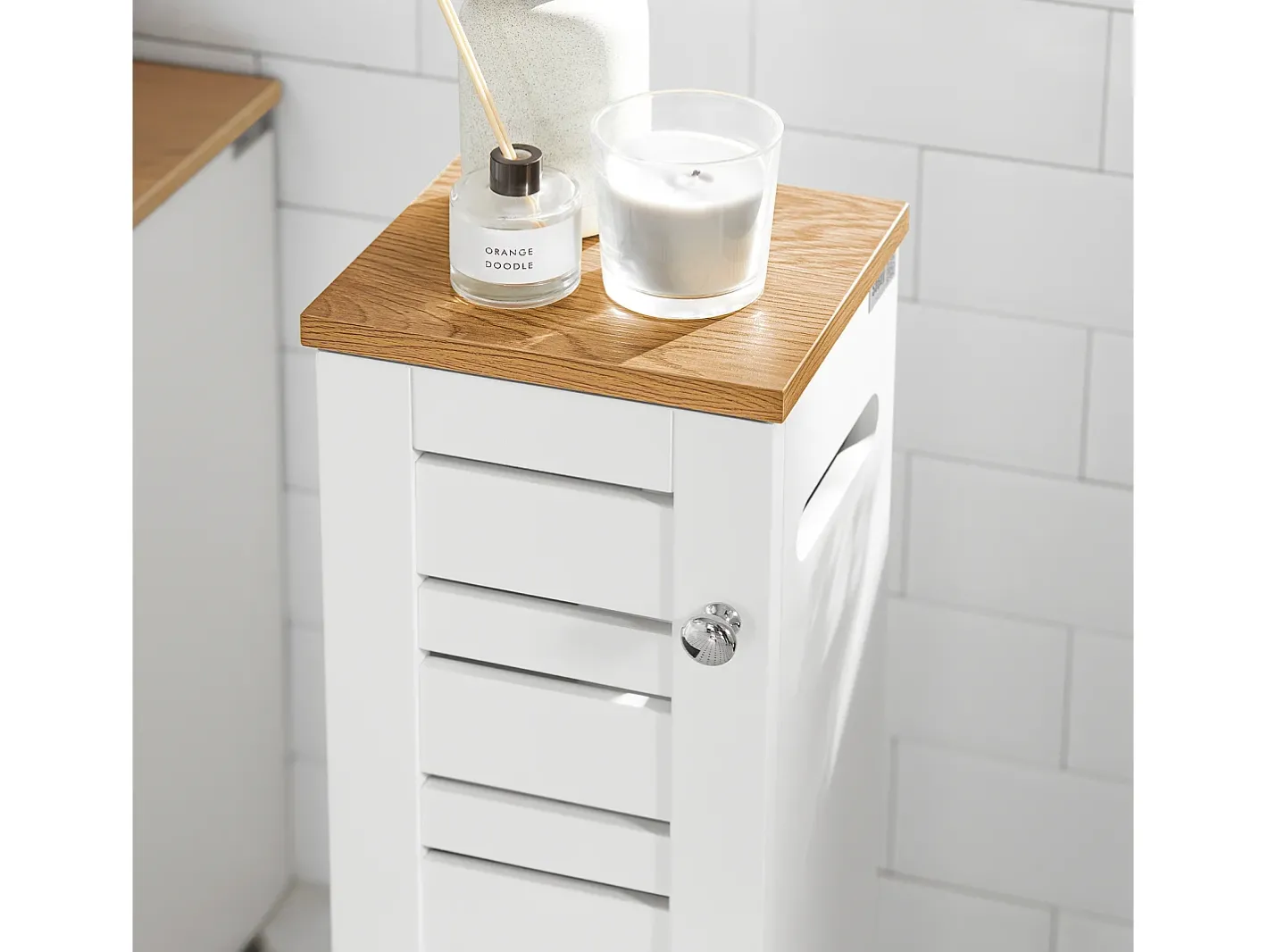 Suporte de Papel Higiénico com Armário de Uma Porta 20x18x75cm Nórdico BZR85-W^Sobuy Hot