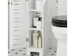 Suporte de Papel Higiénico com Armário de Uma Porta 20x18x75cm Nórdico BZR85-W^Sobuy Hot