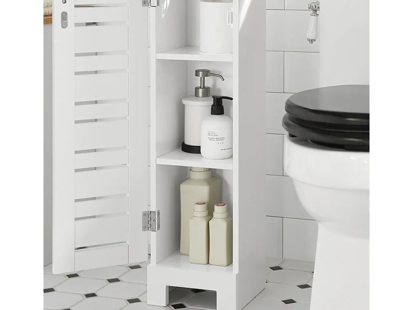 Suporte de Papel Higiénico com Armário de Uma Porta 20x18x75cm Nórdico BZR85-W^Sobuy Hot