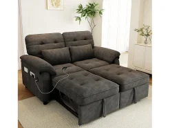 Sofá 3 em 1 - 2 lugares - Sofá dobrável - Encosto ajustável - Porta de carregamento USB - Inclui 2 almofadas - Chenille - cinza^ModernLuxe New