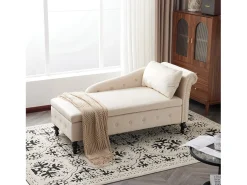 Sofá 1 lugar em veludo - con espacio de armazenamento - apoio de braços direito - Méridienne acolchoada con almofada - Pés de madeira -^ModernLuxe Online