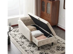 Sofá 1 lugar em veludo - con espacio de armazenamento - apoio de braços direito - Méridienne acolchoada con almofada - Pés de madeira -^ModernLuxe Online