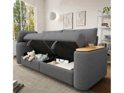 Sofá 3 lugares - con espaço de armazenamento - con apoio de cabeça e mesinha lateral integrada - cinza*ModernLuxe Hot