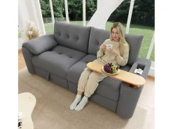 Sofá 3 lugares - con espaço de armazenamento - con apoio de cabeça e mesinha lateral integrada - cinza*ModernLuxe Hot