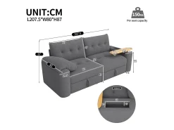 Sofá 3 lugares - con espaço de armazenamento - con apoio de cabeça e mesinha lateral integrada - cinza*ModernLuxe Hot