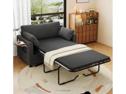 Sofá 2 lugares - con porta USB - con mesinha auxiliar dobrável - con 2 almofadas - veludo canelado - cinza^ModernLuxe Best
