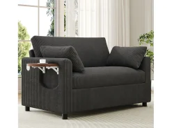 Sofá 2 lugares - con porta USB - con mesinha auxiliar dobrável - con 2 almofadas - veludo canelado - cinza^ModernLuxe Best