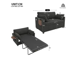 Sofá 2 lugares - con porta USB - con mesinha auxiliar dobrável - con 2 almofadas - veludo canelado - cinza^ModernLuxe Best