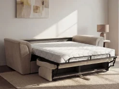 Vente-unique Sofá*Sofá 4 lugares convert. abert. ráp. tecido 160 cm e colchão 18 cm ripas largas RIZORA Bege