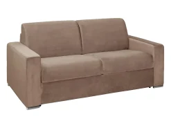 Vente-unique Sofá*Sofá 3 lugares convertível de abertura rápida em veludo - Colchão de 22 cm - CALITO Bege
