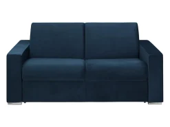 Best Sofá 2 lugares convertível de abertura rápida em veludo azul - Colchão de 16 cm - CALITO Sofá