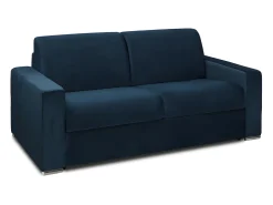 Best Sofá 2 lugares convertível de abertura rápida em veludo azul - Colchão de 16 cm - CALITO Sofá