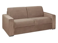 Vente-unique Sofá*Sofá 3 lugares convertível de abertura rápida em veludo - Colchão de 14 cm - CALITO Bege