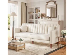Best Sofá 3 lugares de veludo - pés de madeira maciça 19cm - com 2 almofadas - 206x74x83cm - Sofá
