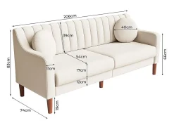 Best Sofá 3 lugares de veludo - pés de madeira maciça 19cm - com 2 almofadas - 206x74x83cm - Sofá