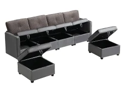 Sofá 6 lugares em forma de U - con armazenamento - conversível multifuncional - veludo + veludo canelado - cinza^ModernLuxe Hot