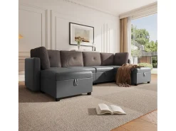 Sofá 6 lugares em forma de U - con armazenamento - conversível multifuncional - veludo + veludo canelado - cinza^ModernLuxe Hot