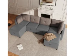 Sofá 6 lugares em forma de U - con armazenamento - conversível multifuncional - veludo + veludo canelado - cinza^ModernLuxe Hot