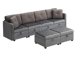 Sofá 6 lugares em forma de U - con armazenamento - conversível multifuncional - veludo + veludo canelado - cinza^ModernLuxe Hot