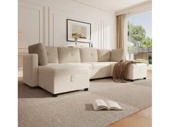 Sofá 6 lugares em forma de U - con armazenamento - conversível multifuncional - veludo + veludo canelado -*ModernLuxe Hot
