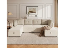 Sofá 6 lugares em forma de U - con armazenamento - conversível multifuncional - veludo + veludo canelado -*ModernLuxe Hot