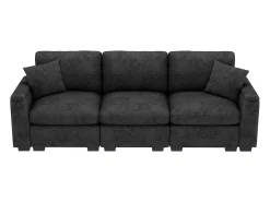 Outlet Sofá 3 lugares moderno - con almofadas e mesa dobrável - inclui portas USB e porta-copos - tecido de chenille - cinza Sofá